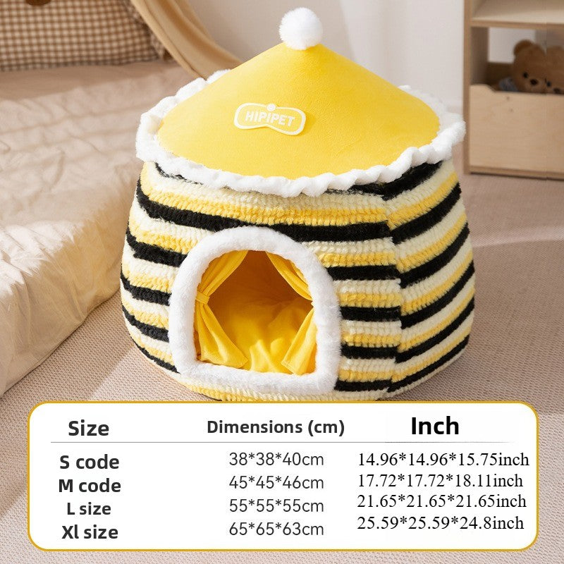 Pet Tent Bed, Autumn and Winter Enclosed Yurt Cat Villa, Fully Enclosed for Puppies and Cats for a Sense of Security, Warm and Comfortable