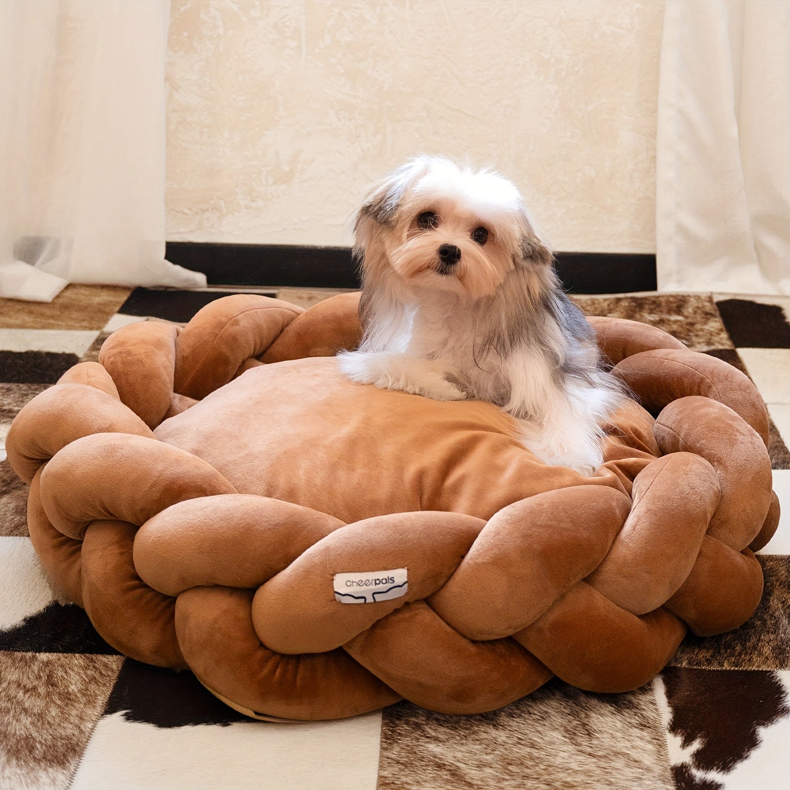 CheerPals Twisted Pet Bed, Weave Cat Bed Sofa with Cushion for Indoor Cats Puppy