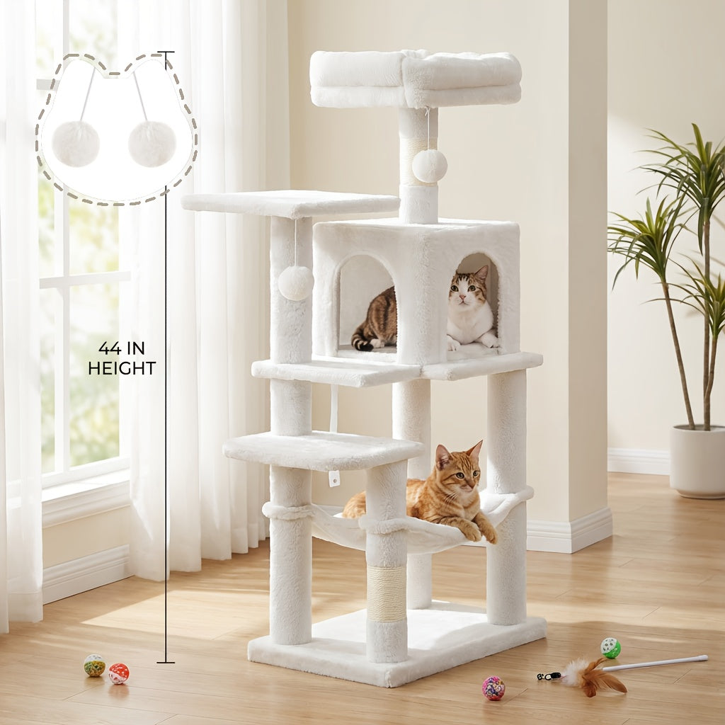 66in\u002F44in Multi-Level Cat Condo Tower with Cozy Cave & Plush Hammock, Featuring 4 Sisal Scratching Posts, 2 Perches, Anti-Tilt Stable House Apartment, Ultimate Pet Playhouse for Multi-Cat Families, Easy 10-Min Assembly, Gift for Kittens & Cats