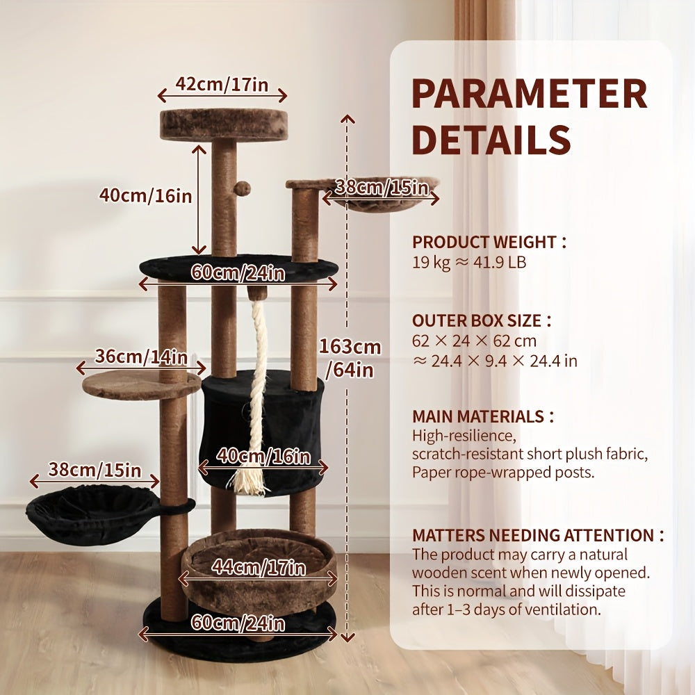 Large Cat Tower with Luxurious Large Platform for Large Cats, with Soft Hammock, Multi-level Flower Tower, Sisal Scratching Post And Toy Ball, Sturdy Indoor Playhouse