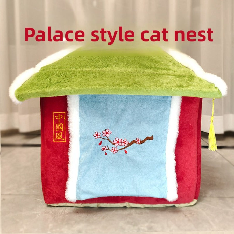 Chinese Ancient Style Cat House | Fully Enclosed, Removable and Washable, Winter Warmth, Suitable for Cats up to 16.53 lbs