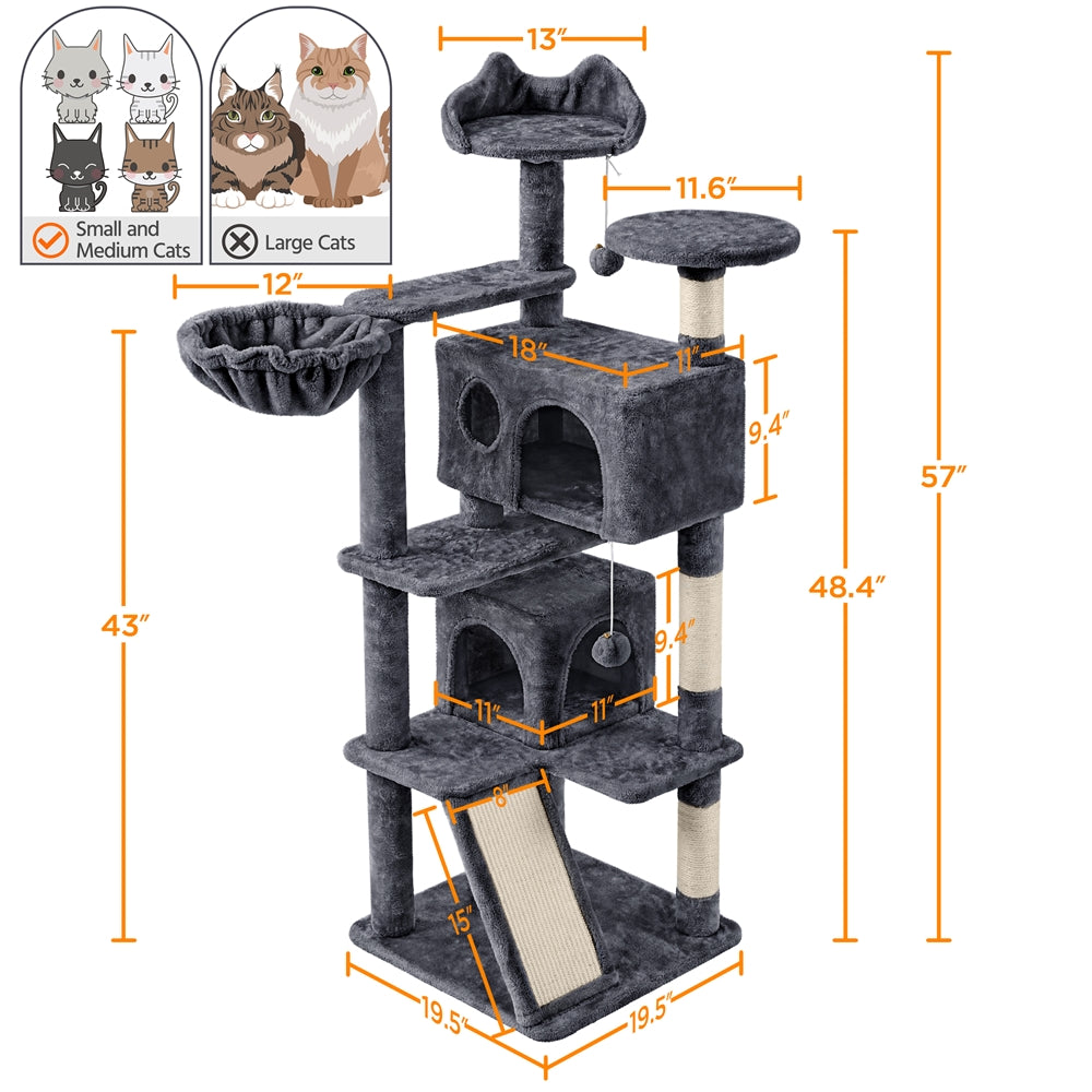 Costoffs 57''H Cat Tree Perfect Gift for Cats Condo Kitten Tree Tower w\u002F 2 Condos & Dangling Ball & Round Platform & Ladder Multilevel Indoor Cat Tree Tower for Kittens\u002FSmall Cats Christmas Gift