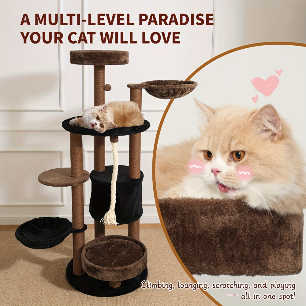 Large Cat Tower with Luxurious Large Platform for Large Cats, with Soft Hammock, Multi-level Flower Tower, Sisal Scratching Post And Toy Ball, Sturdy Indoor Playhouse