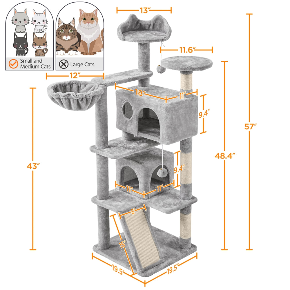 Costoffs 57''H Cat Tree Perfect Gift for Cats Condo Kitten Tree Tower w\u002F 2 Condos & Dangling Ball & Round Platform & Ladder Multilevel Indoor Cat Tree Tower for Kittens\u002FSmall Cats Christmas Gift