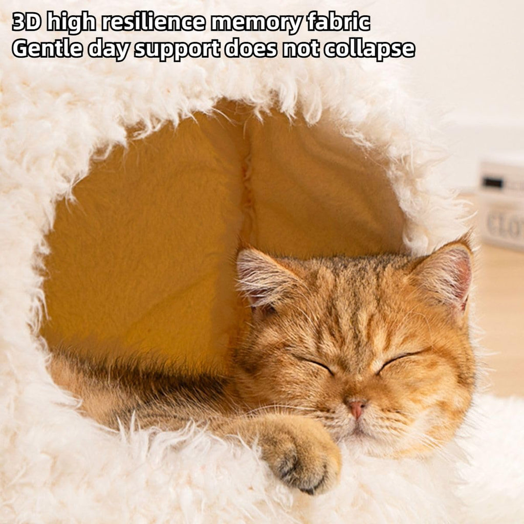 Cozy Cat Cave Bed with Privacy Cover, Winter Warm Dog House for Indoor Use, Non-Slip Base & Machine Washable, Calming Shelter for Pets