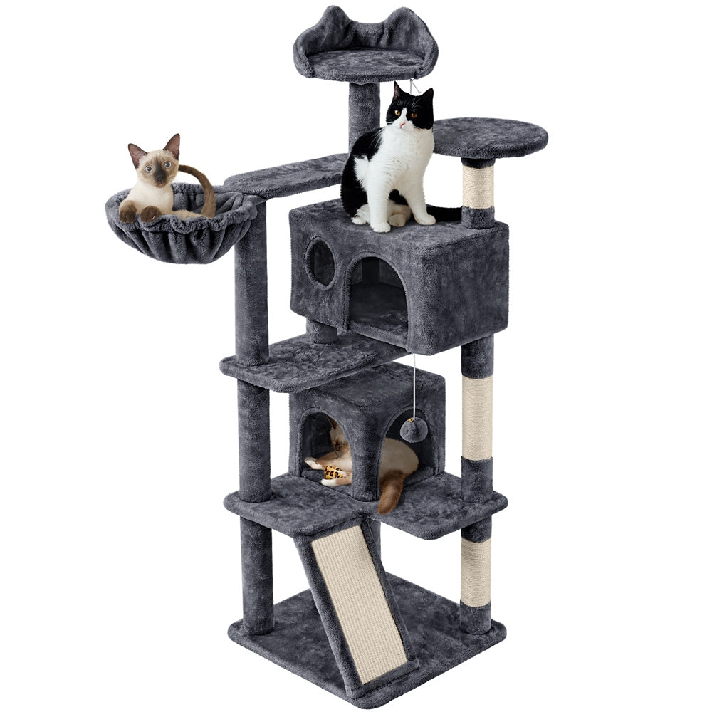 Costoffs 57''H Cat Tree Perfect Gift for Cats Condo Kitten Tree Tower w\u002F 2 Condos & Dangling Ball & Round Platform & Ladder Multilevel Indoor Cat Tree Tower for Kittens\u002FSmall Cats Christmas Gift