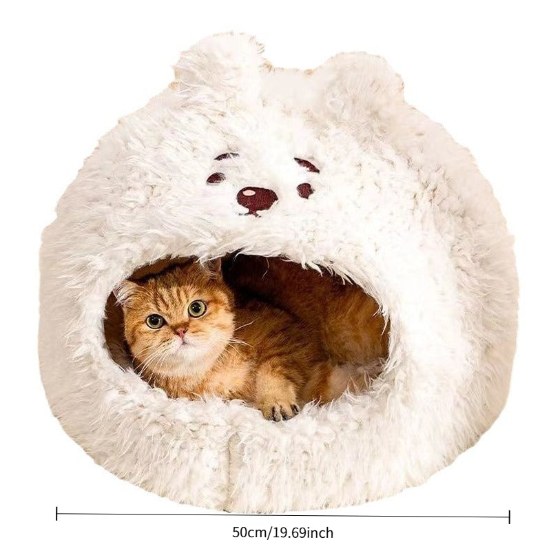 Cozy Cat Cave Bed with Privacy Cover, Winter Warm Dog House for Indoor Use, Non-Slip Base & Machine Washable, Calming Shelter for Pets