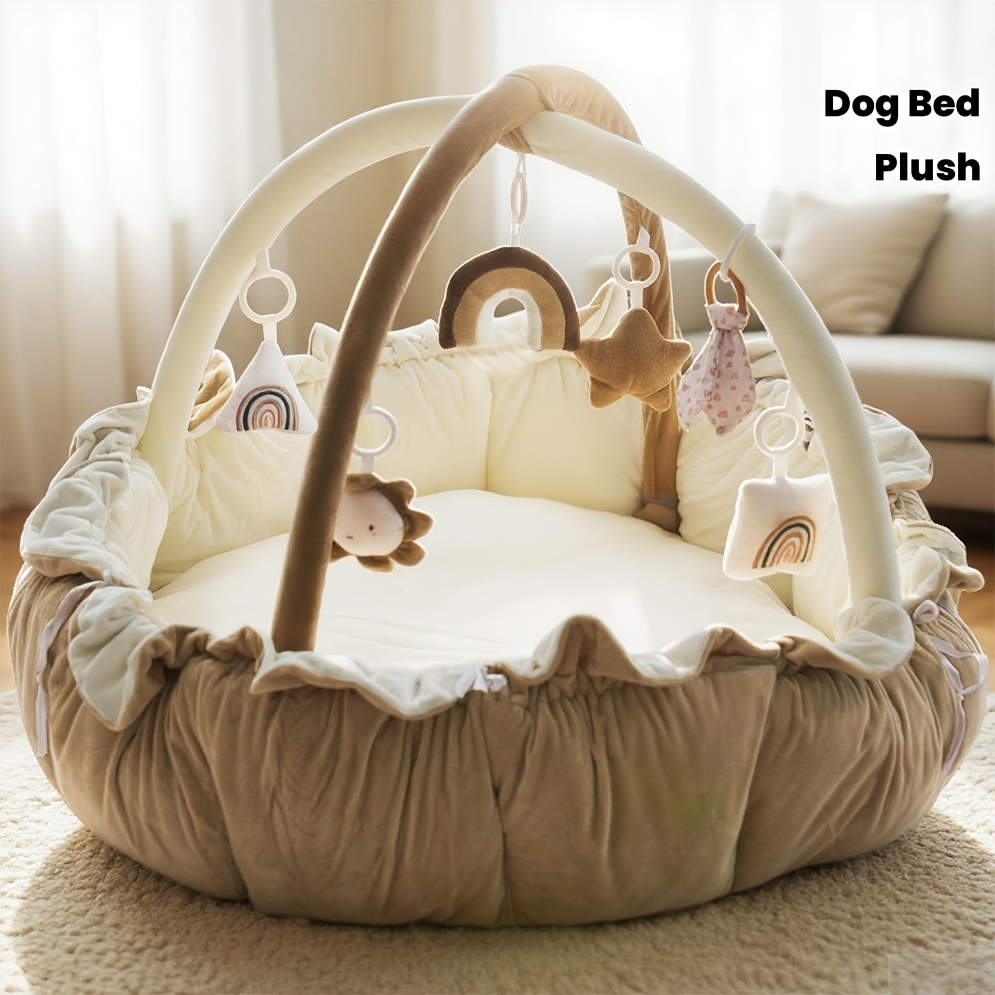 5-in-1 Thick & Plush Multi-Functional Cat & Dog Bed - Convertible Gym with Ball Pit, 6 Toys, Tummy Time Mat & Floor Mats | Plush Cushion Suitable for Kittens\u002FPuppies, Developmental Play & Rest