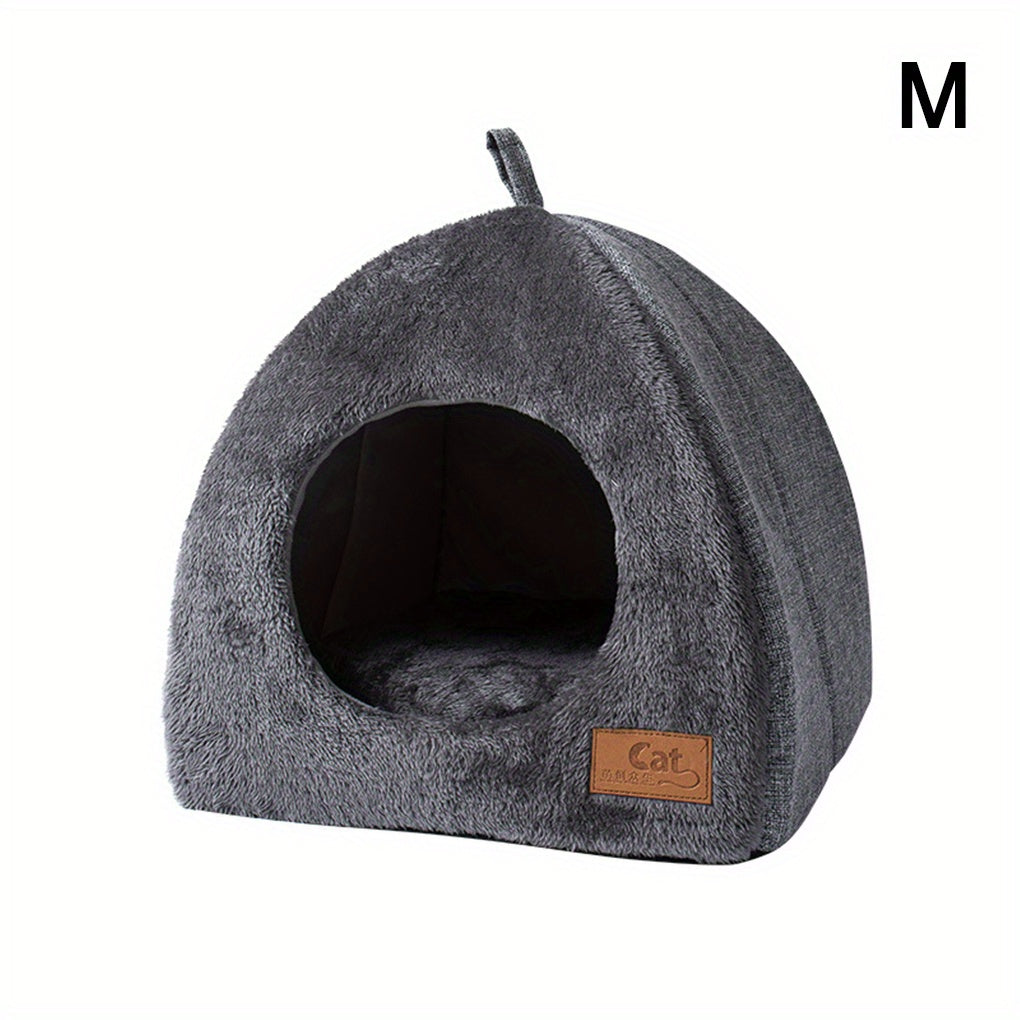 3D Thickened Winter Cat Bed - Warm Triangular Design, Pet-Friendly Closed-Top Enclosure for Cats & Small Dogs, Cozy Indoor Nest with Soft Fabric, Easy-Clean Gray Cat Furniture, Cat Bed, Contemporary Pet Furniture, Petfriendly Design