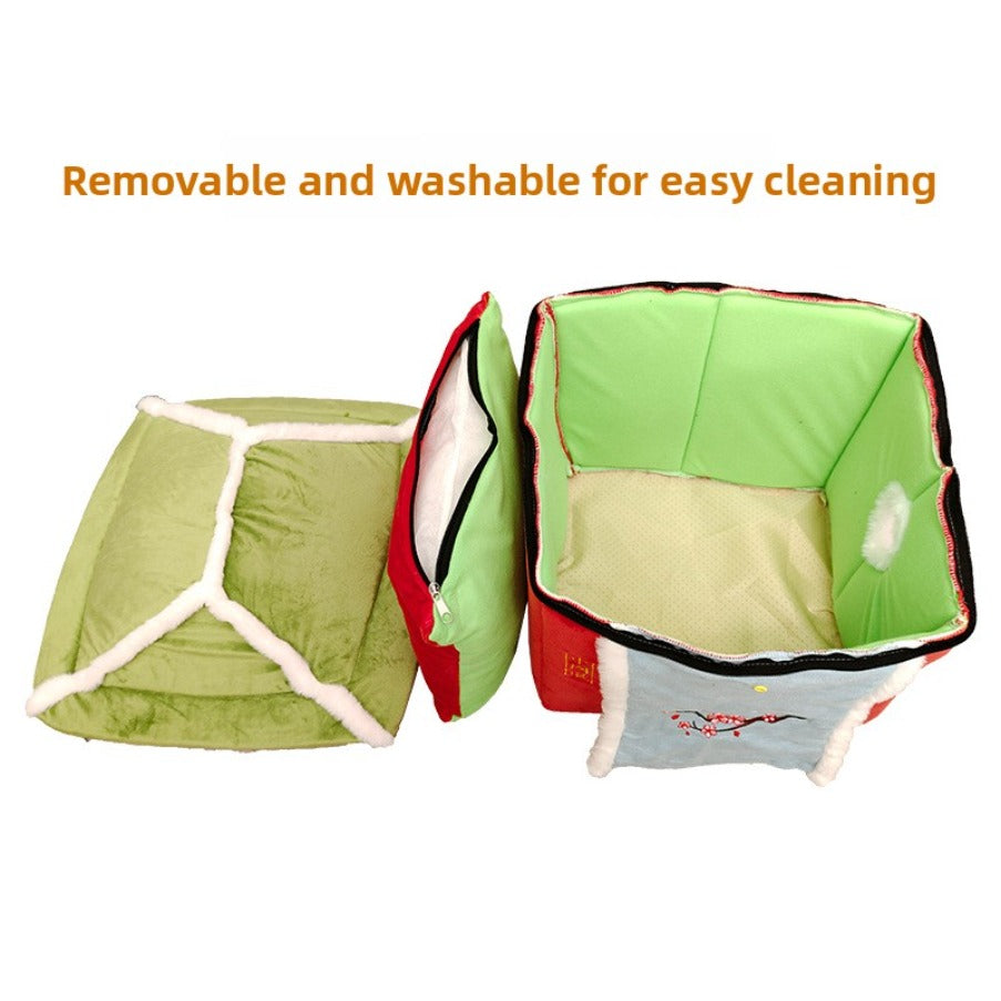 Chinese Ancient Style Cat House | Fully Enclosed, Removable and Washable, Winter Warmth, Suitable for Cats up to 16.53 lbs