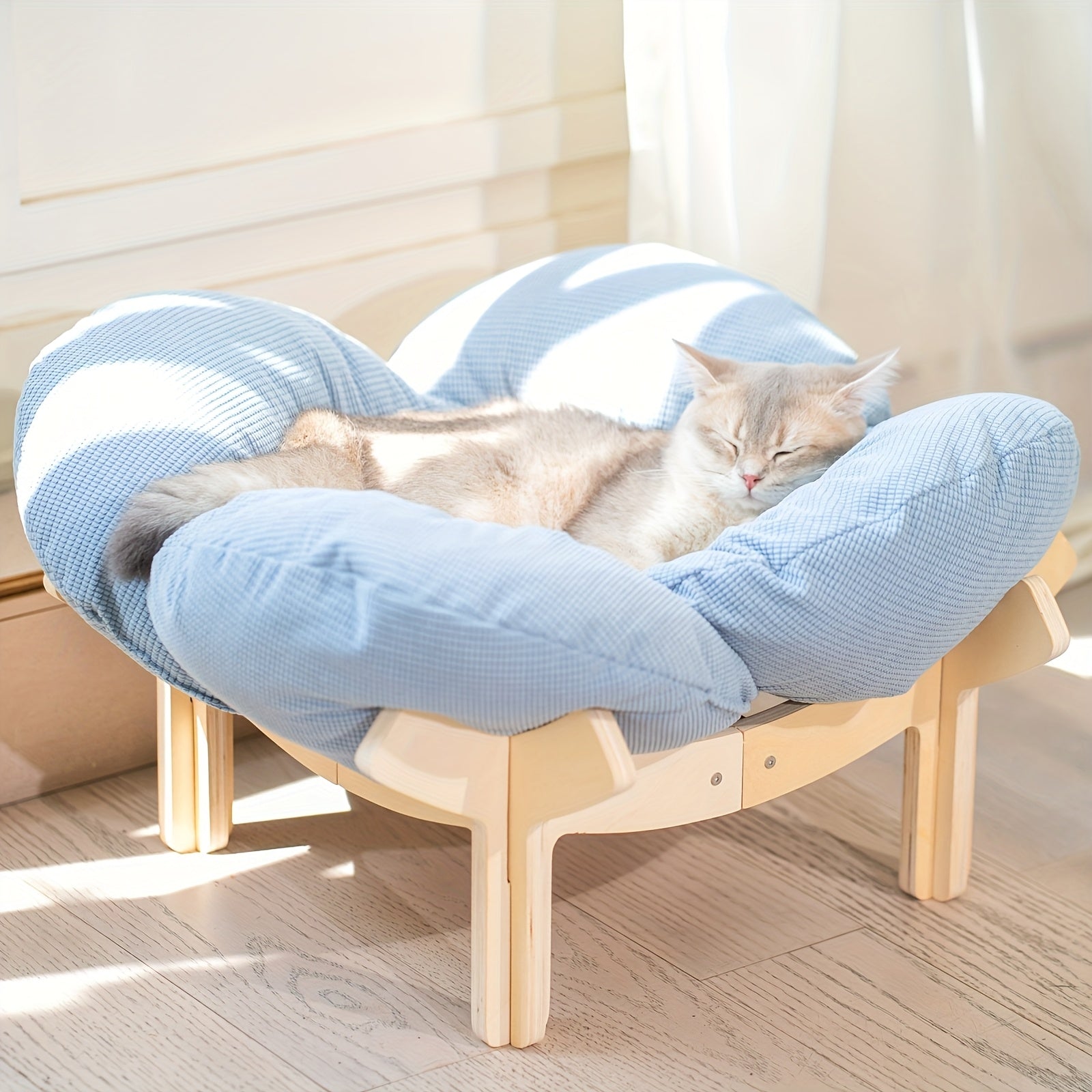 High-leg Joint-protecting Pet Bed, Cat Stand Bed with Soft Cushion And Sturdy Legs, Heart-shaped Wooden Frame with Beige Soft Cushion, Modern Luxury Indoor Pet-specific, Indoor Cat And Small Dog Specific High-leg Sofa