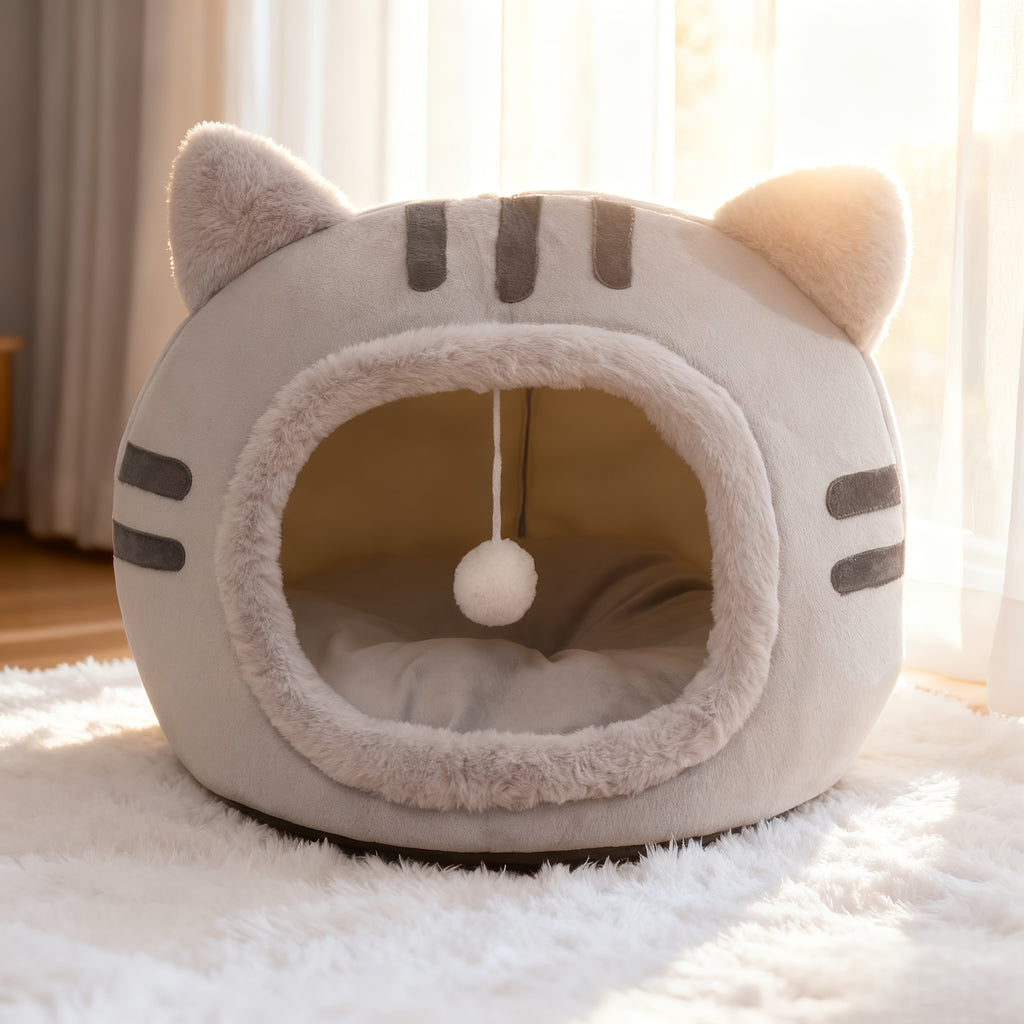 Cat-Shaped Cat Bed - Enclosed Windproof Winter Warm Cozy Nest Suitable for All Seasons, Detachable Washable, Shelter for Cats, Assembly Cat ( Style)