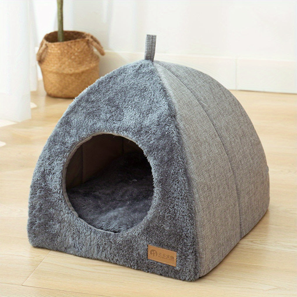 3D Thickened Winter Cat Bed - Warm Triangular Design, Pet-Friendly Closed-Top Enclosure for Cats & Small Dogs, Cozy Indoor Nest with Soft Fabric, Easy-Clean Gray Cat Furniture, Cat Bed, Contemporary Pet Furniture, Petfriendly Design