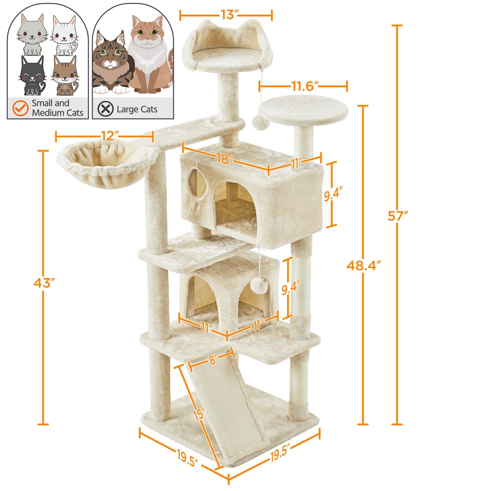 Costoffs 57''H Cat Tree Perfect Gift for Cats Condo Kitten Tree Tower w\u002F 2 Condos & Dangling Ball & Round Platform & Ladder Multilevel Indoor Cat Tree Tower for Kittens\u002FSmall Cats Christmas Gift