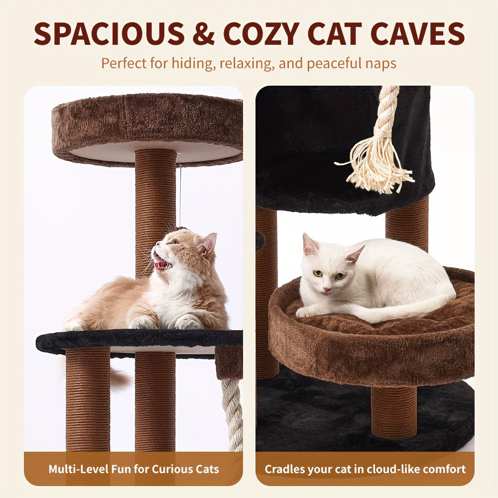 Large Cat Tower with Luxurious Large Platform for Large Cats, with Soft Hammock, Multi-level Flower Tower, Sisal Scratching Post And Toy Ball, Sturdy Indoor Playhouse