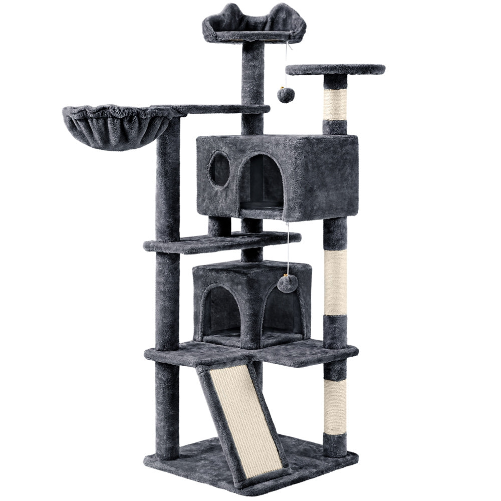 Costoffs 57''H Cat Tree Perfect Gift for Cats Condo Kitten Tree Tower w\u002F 2 Condos & Dangling Ball & Round Platform & Ladder Multilevel Indoor Cat Tree Tower for Kittens\u002FSmall Cats Christmas Gift
