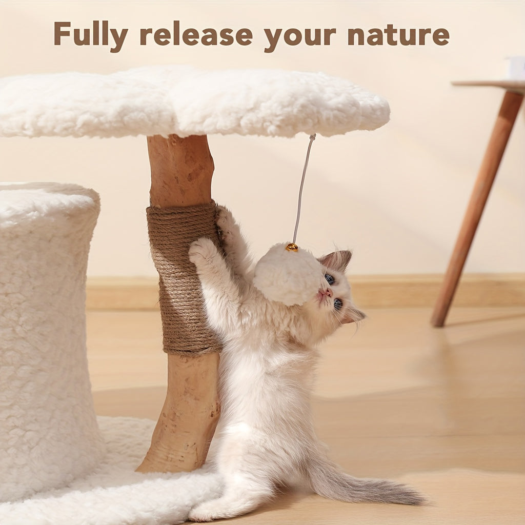 Multi-Level Cat Tree Tower for Kittens Modern Space-Saving Design with Scratching Posts, Caves, 2 Pompoms 2 Cushions, Handwoven, Sturdy Construction for Climbing, Scratching, Resting, Stylish Feline Playhouse, Small Space Solutions, Only for Kitten!!