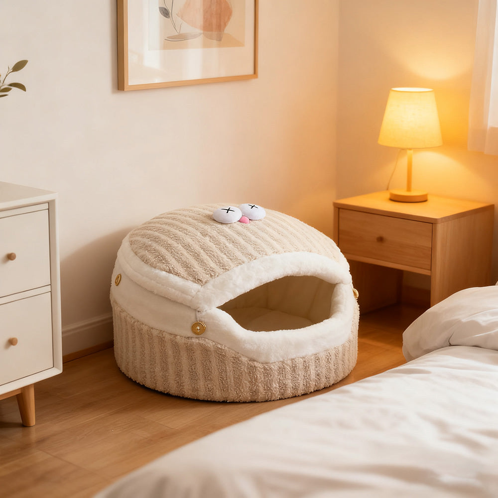 Adorable Enclosed Cat Bed Designed for Security, Also Suitable for Dogs, Serving As a Dual-Purpose Mat And Cozy House for Cats During The Autumn And Winter Seasons