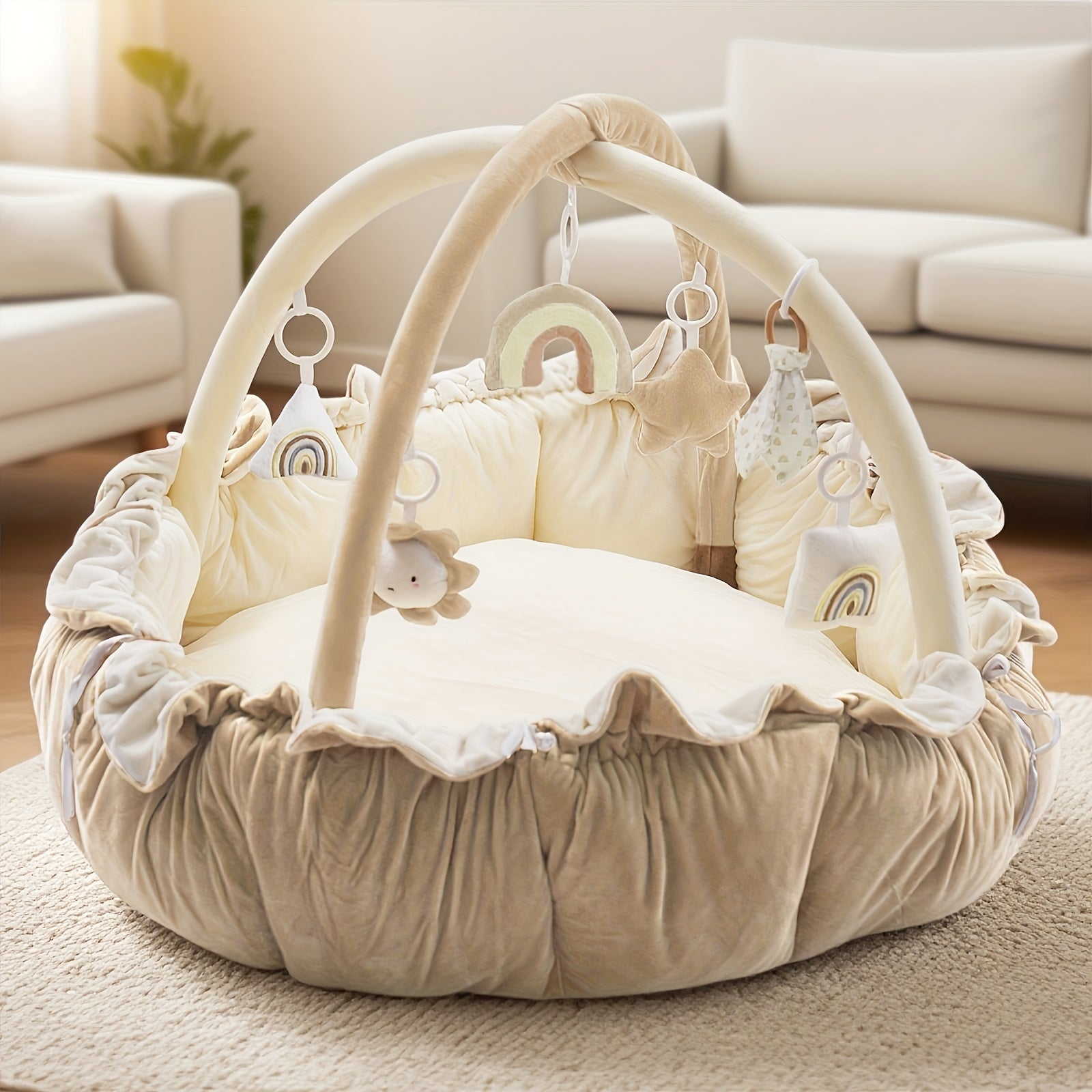 5-in-1 Thick & Plush Multi-Functional Cat & Dog Bed - Convertible Gym with Ball Pit, 6 Toys, Tummy Time Mat & Floor Mats | Plush Cushion Suitable for Kittens\u002FPuppies, Developmental Play & Rest