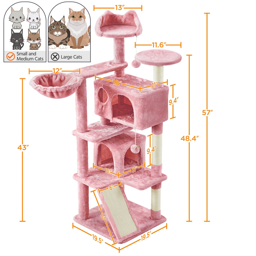 Costoffs 57''H Cat Tree Perfect Gift for Cats Condo Kitten Tree Tower w\u002F 2 Condos & Dangling Ball & Round Platform & Ladder Multilevel Indoor Cat Tree Tower for Kittens\u002FSmall Cats Christmas Gift