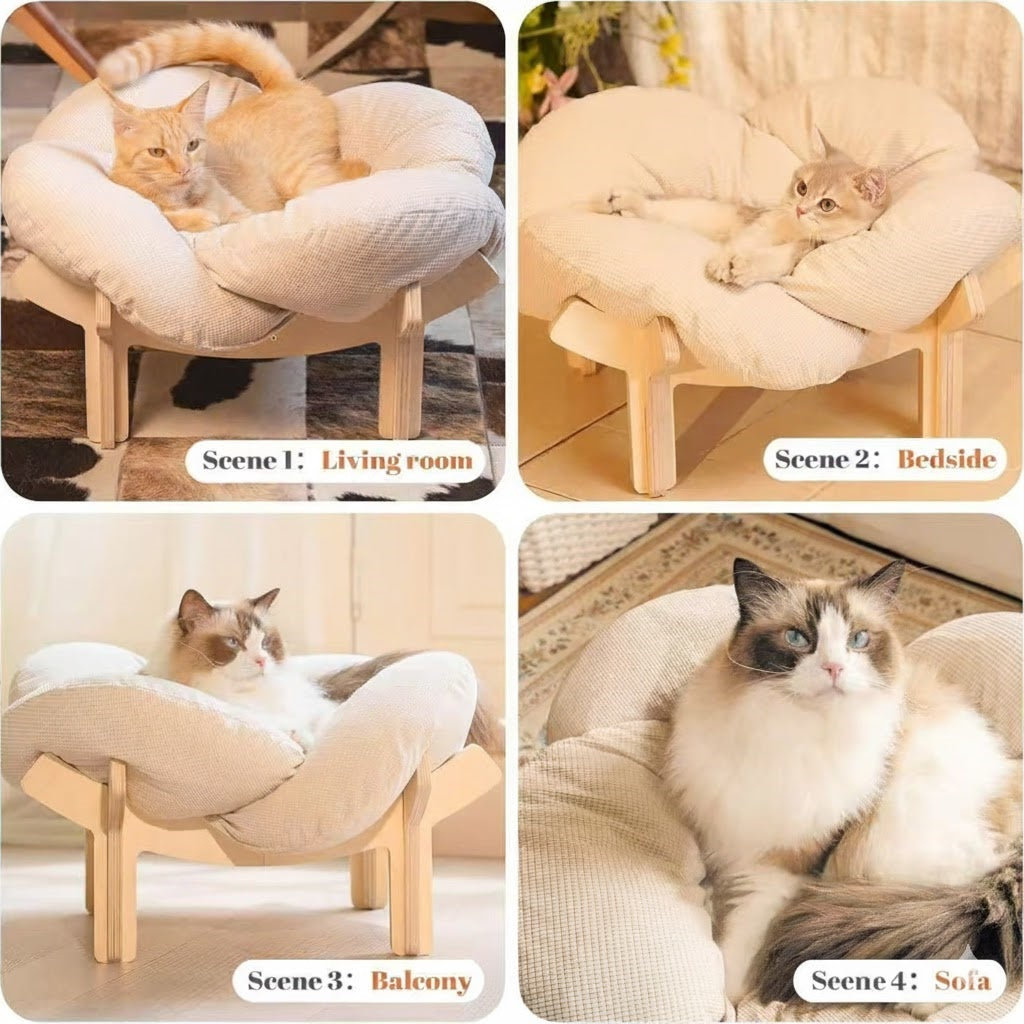 Padded Wooden Elevated Cat Bed Fluffy Pet Sofa Indoor Cat Lifting Lounge Chair with Hardware Tools Suitable for Puppies and Cats Furniture(Two Hemp Fish Are Included as a Gift.)