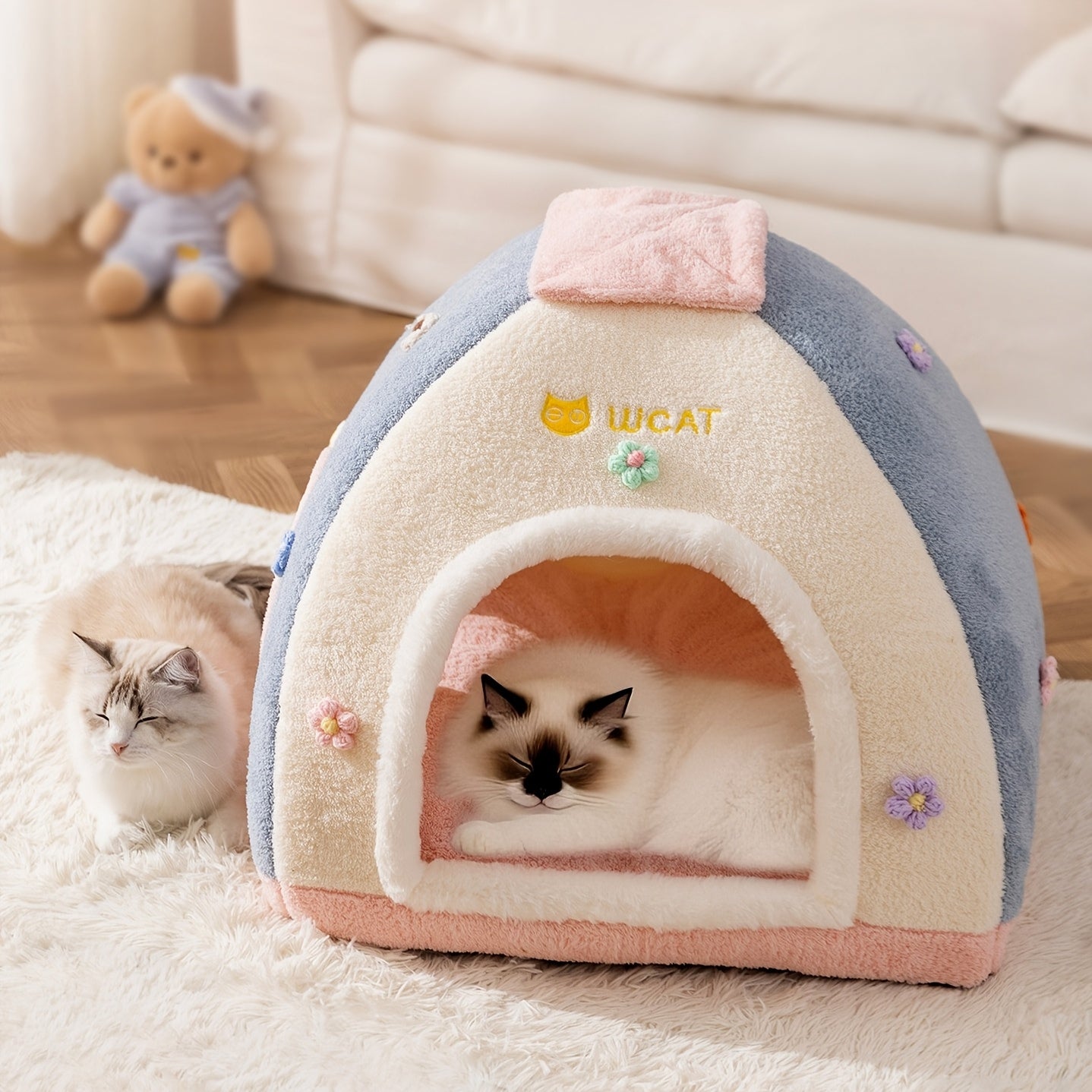 Cat Bed, Autumn Amd Winter Warm Dreamy Cute Pet Tent Bed, for Cats, Dogs, Pets, Autumn Amd Winter Use, for Sleeping, Enclosed Design for Security, Usable as Dog Bed, Pet Cushion, Soft and Comfortable, Indoor Use