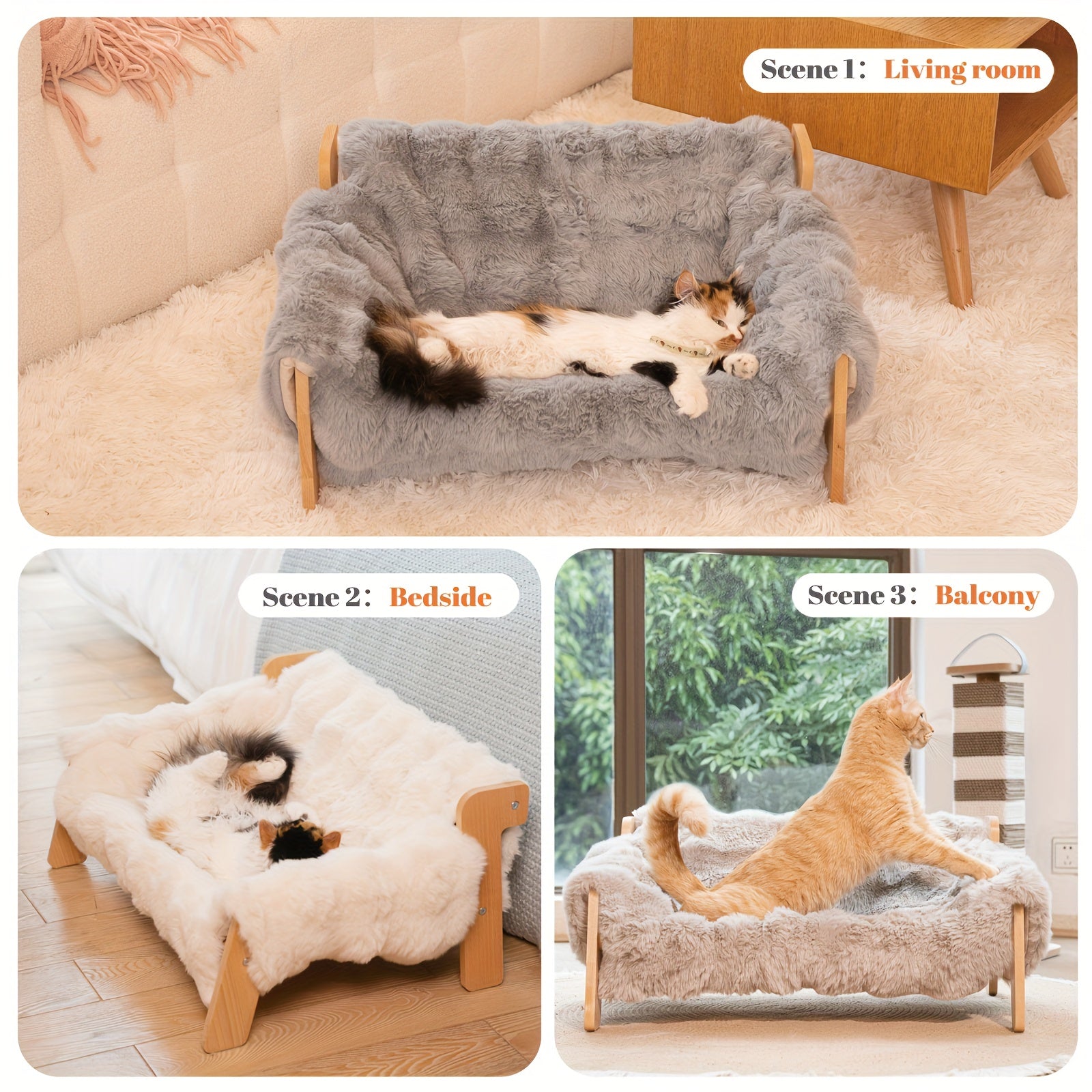 Raised Solid Wood Pet Couch Bed - Elevated Modern Cat & Dog Sofa Chair with Thick, Wide Wood Frame, (Suitable for cats & small Dogs), Space-Saving Cozy Pet Furniture for Apartments, 27.2\