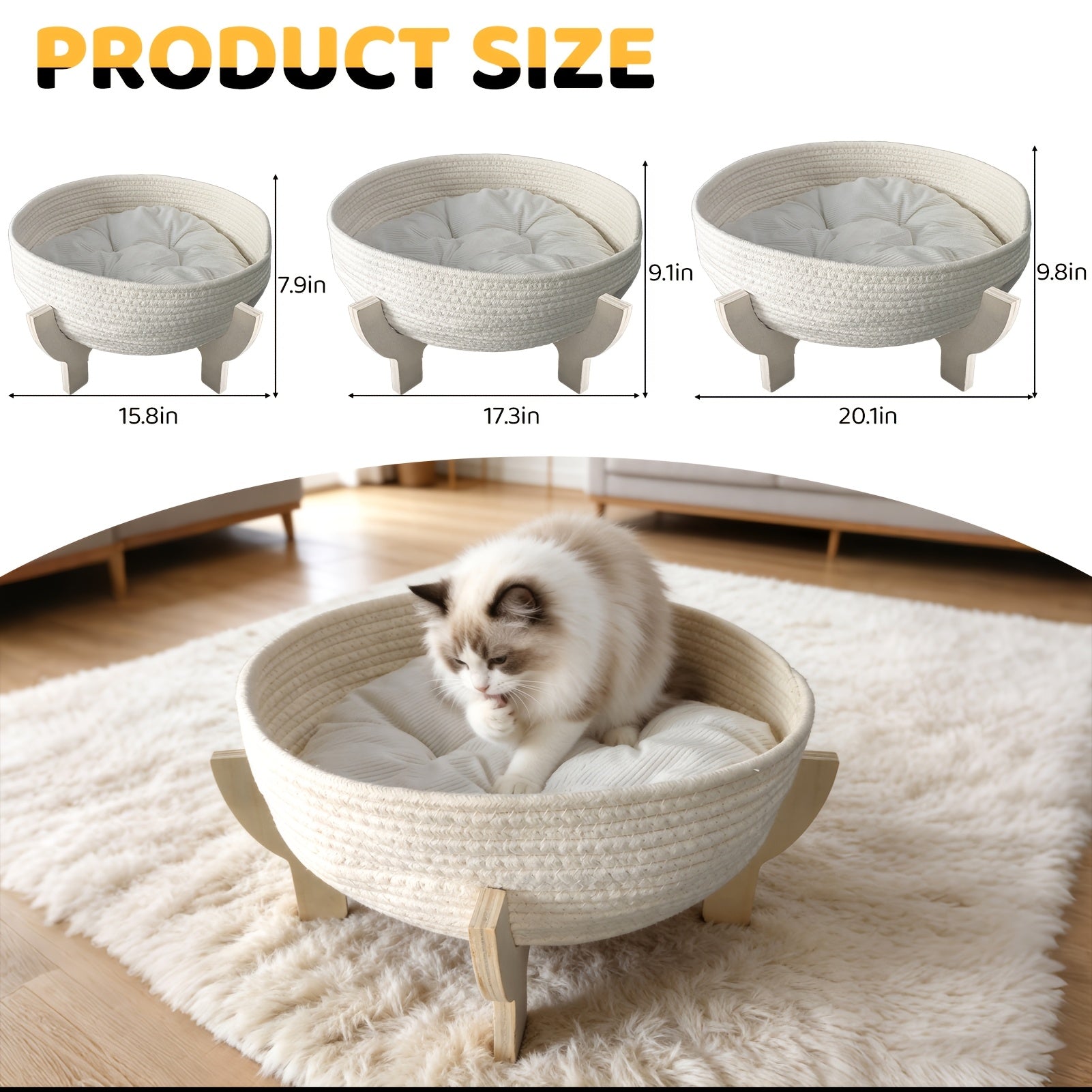 2-in-1 Cat Bed & Scratcher Suitable for Indoor Cats - Round Washable Woven Basket with Soft Cushion & Cozy Kitten Sofa, Assembly, Woven Basket Suitable for for, for Kittens, for Cats, for Small Spaces, for Spaces