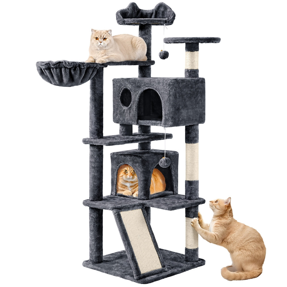 Costoffs 57''H Cat Tree Perfect Gift for Cats Condo Kitten Tree Tower w\u002F 2 Condos & Dangling Ball & Round Platform & Ladder Multilevel Indoor Cat Tree Tower for Kittens\u002FSmall Cats Christmas Gift