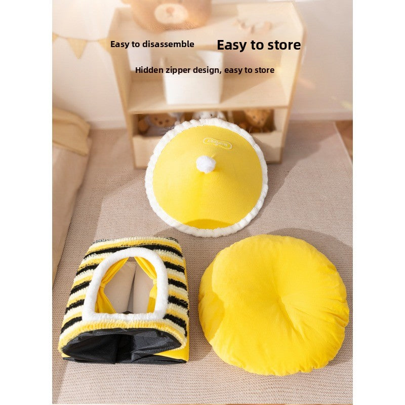 Pet Tent Bed, Autumn and Winter Enclosed Yurt Cat Villa, Fully Enclosed for Puppies and Cats for a Sense of Security, Warm and Comfortable