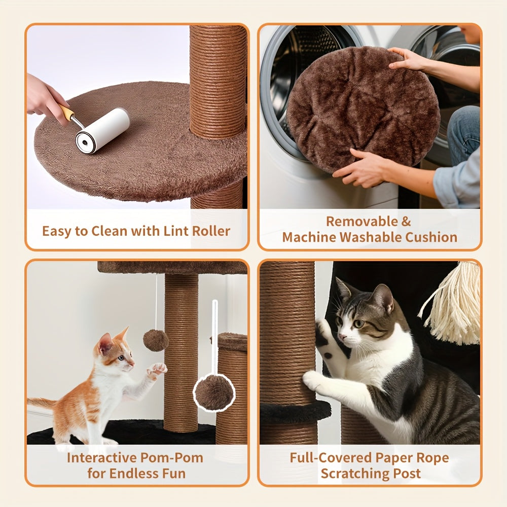Large Cat Tower with Luxurious Large Platform for Large Cats, with Soft Hammock, Multi-level Flower Tower, Sisal Scratching Post And Toy Ball, Sturdy Indoor Playhouse