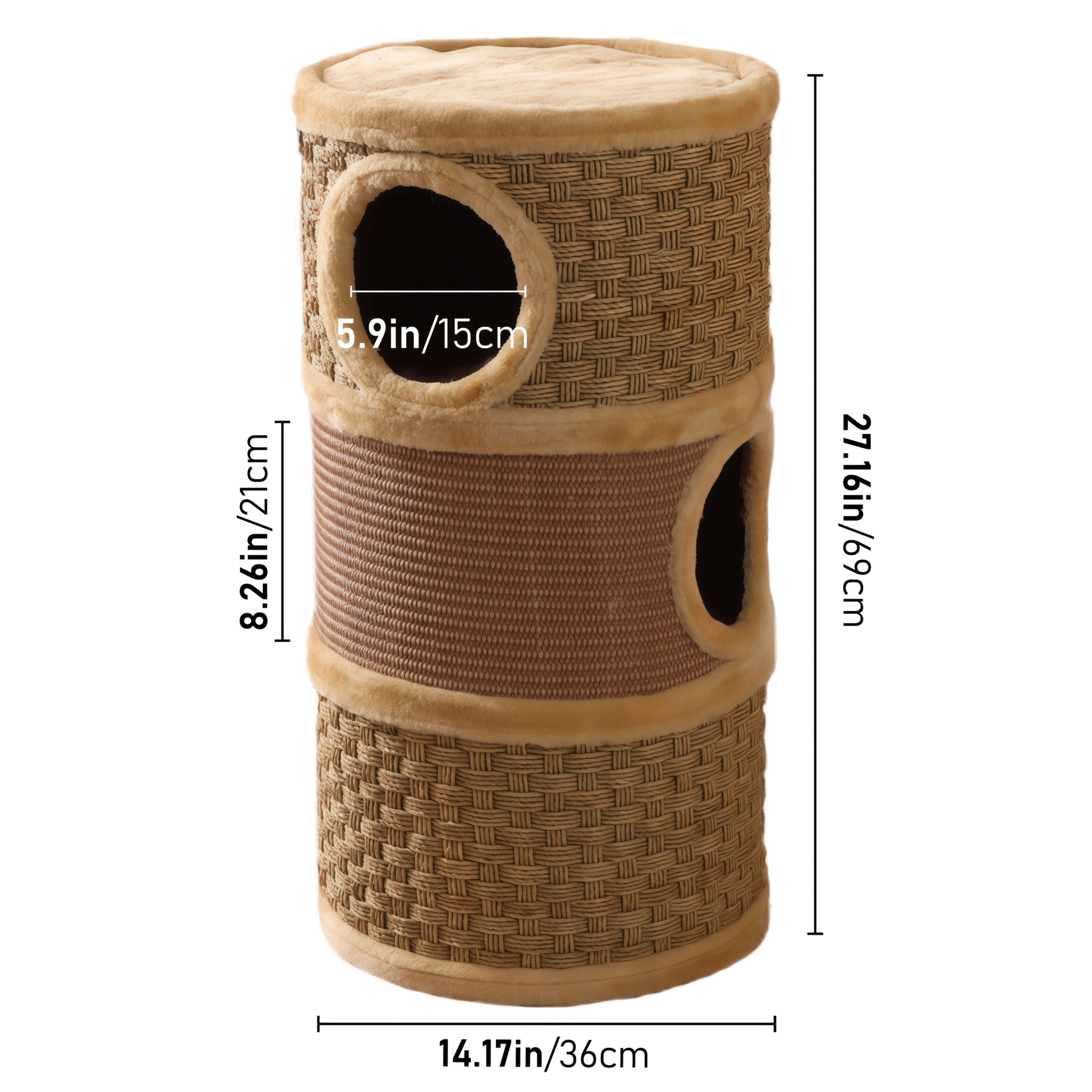 Three-Level Cat Tree Towers for Indoor -Durable Cat Furniture, Cat Scratcher & Cozy Cat Bed, Cat Climbing Frame with A House Hole, Cat Tree House, Cat Hideaway, Scratch-Resistant Design, Tree Hole Style, Sisal Material, Space-Saving