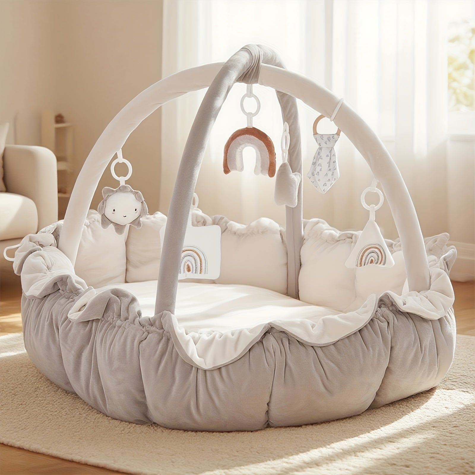 5-in-1 Thick & Plush Multi-Functional Cat & Dog Bed - Convertible Gym with Ball Pit, 6 Toys, Tummy Time Mat & Floor Mats | Plush Cushion Suitable for Kittens\u002FPuppies, Developmental Play & Rest