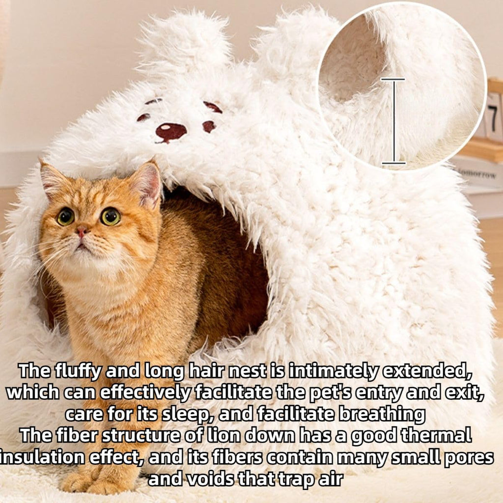Cozy Cat Cave Bed with Privacy Cover, Winter Warm Dog House for Indoor Use, Non-Slip Base & Machine Washable, Calming Shelter for Pets