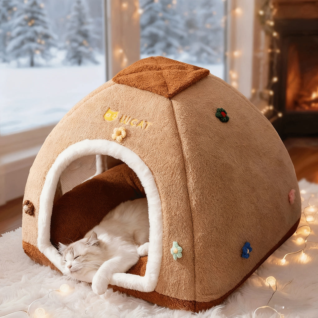 Cat Bed, Autumn Amd Winter Warm Dreamy Cute Pet Tent Bed, for Cats, Dogs, Pets, Autumn Amd Winter Use, for Sleeping, Enclosed Design for Security, Usable as Dog Bed, Pet Cushion, Soft and Comfortable, Indoor Use