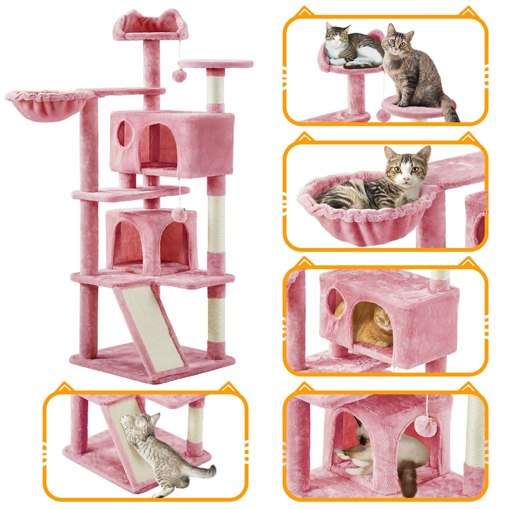 Costoffs 57''H Cat Tree Perfect Gift for Cats Condo Kitten Tree Tower w\u002F 2 Condos & Dangling Ball & Round Platform & Ladder Multilevel Indoor Cat Tree Tower for Kittens\u002FSmall Cats Christmas Gift