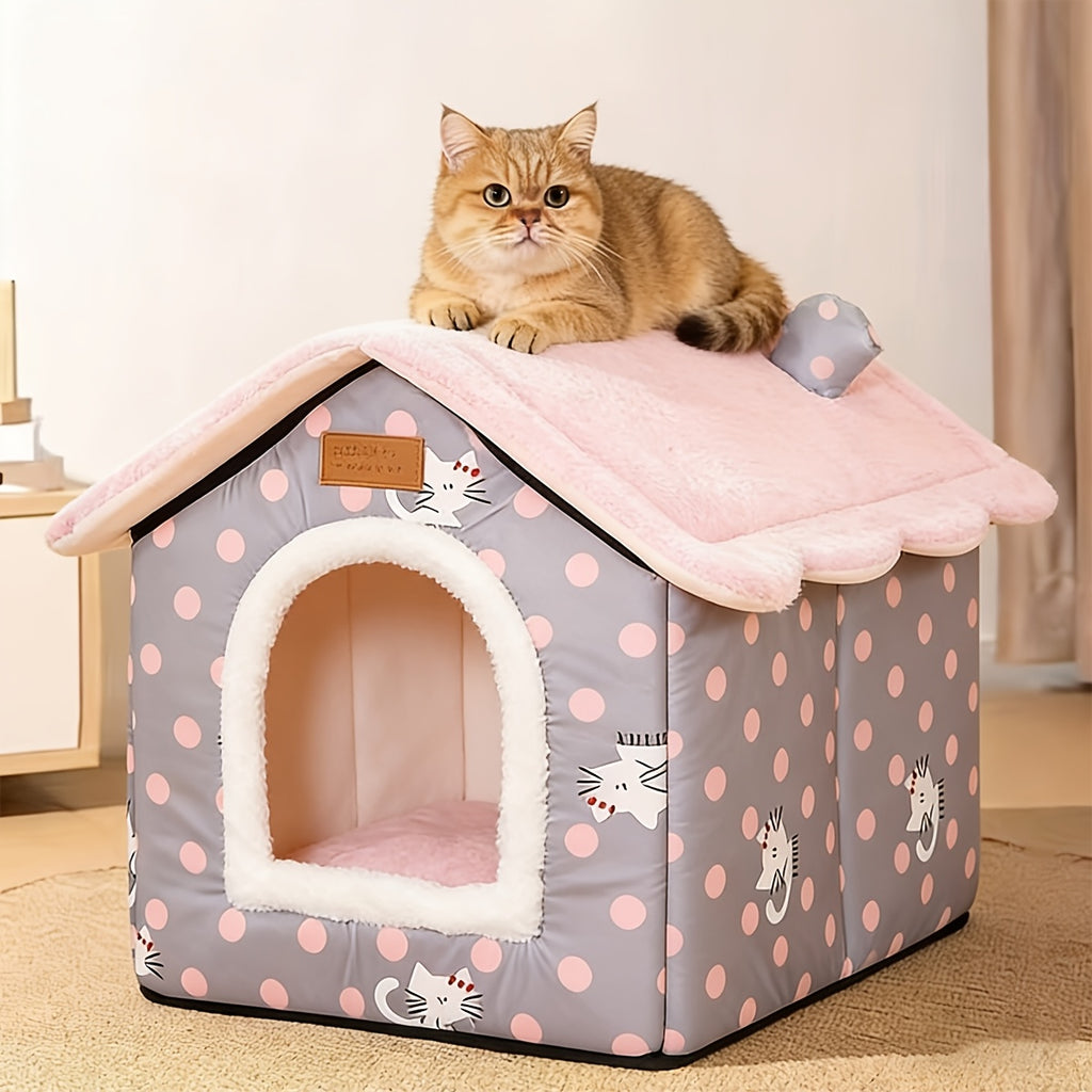 1pc 1pcs House-Shaped Cat Bed Suitable for All Seasons - Temperature-Regulating Enclosed Washable Pet House, Warm Breathable Cozy Rest Bed for Cats & Dogs, No Assembly Required \u002FTravel Shelter