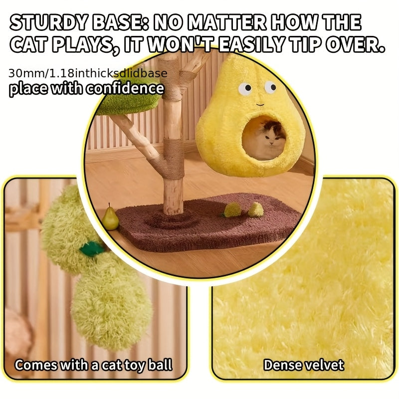 Solid Wood Modern Cat Tree Tower with Multi-Level Platforms, Scratching Posts, Top Cattail Basket Bed, Hammock & Condo - Sturdy Indoor Cat Furniture with Soft Cushioned Perches, Spacious Design for Large Adult Cats - Durable Cat Tree for Climbing