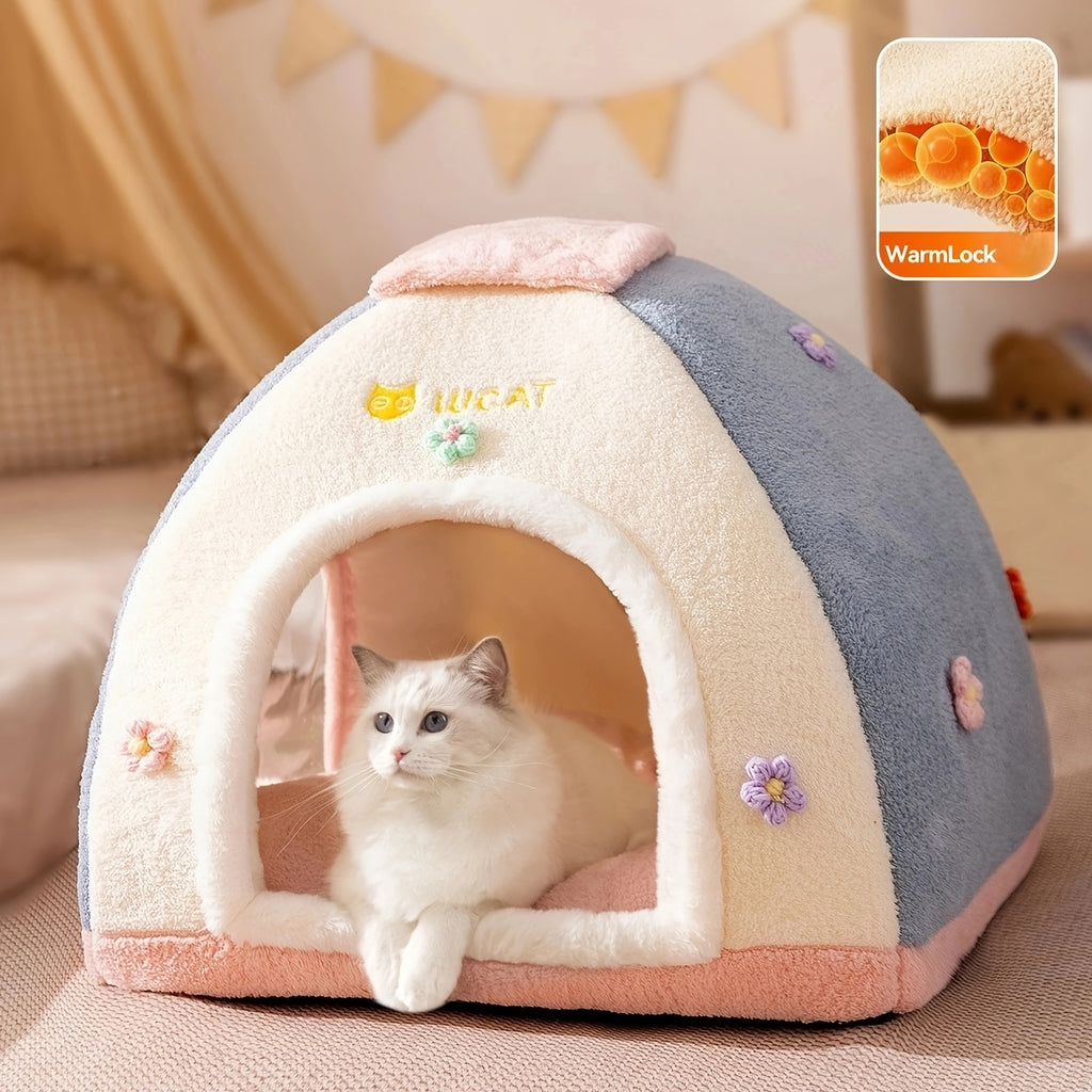 Cat Bed, Autumn Amd Winter Warm Dreamy Cute Pet Tent Bed, for Cats, Dogs, Pets, Autumn Amd Winter Use, for Sleeping, Enclosed Design for Security, Usable as Dog Bed, Pet Cushion, Soft and Comfortable, Indoor Use