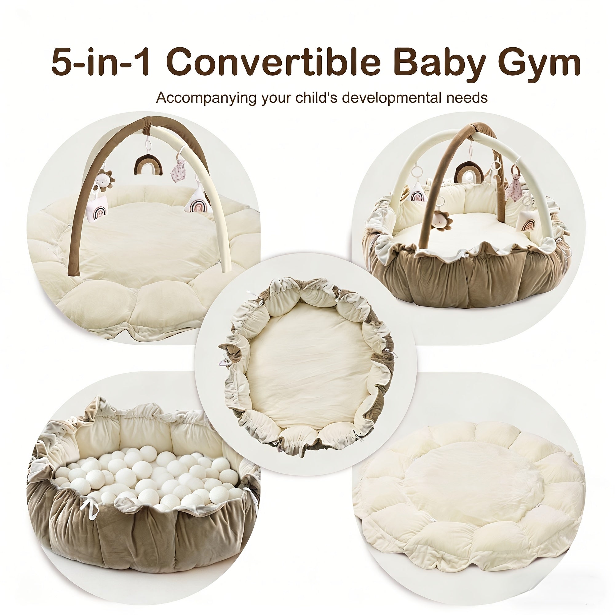 5-in-1 Thick & Plush Multi-Functional Cat & Dog Bed - Convertible Gym with Ball Pit, 6 Toys, Tummy Time Mat & Floor Mats | Plush Cushion Suitable for Kittens\u002FPuppies, Developmental Play & Rest