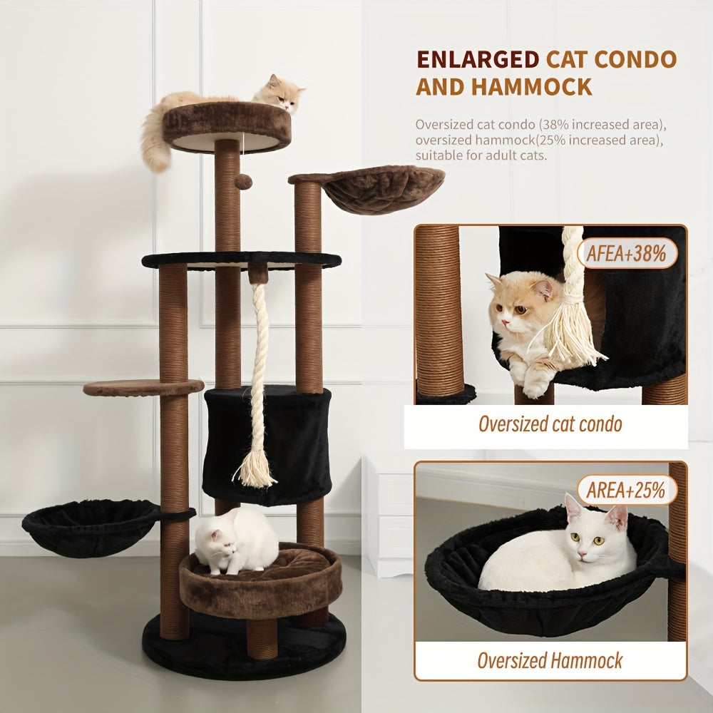 Large Cat Tower with Luxurious Large Platform for Large Cats, with Soft Hammock, Multi-level Flower Tower, Sisal Scratching Post And Toy Ball, Sturdy Indoor Playhouse
