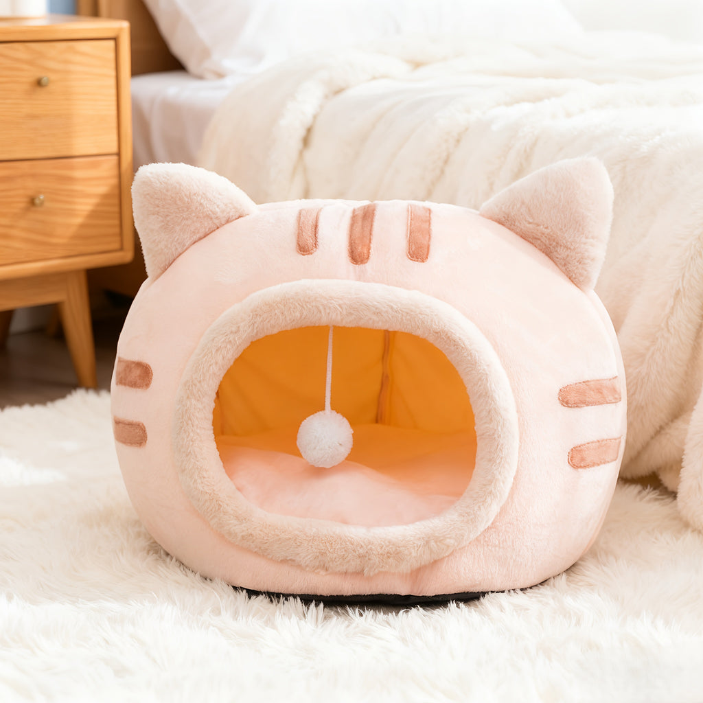 Cat-Shaped Cat Bed - Enclosed Windproof Winter Warm Cozy Nest Suitable for All Seasons, Detachable Washable, Shelter for Cats, Assembly Cat ( Style)