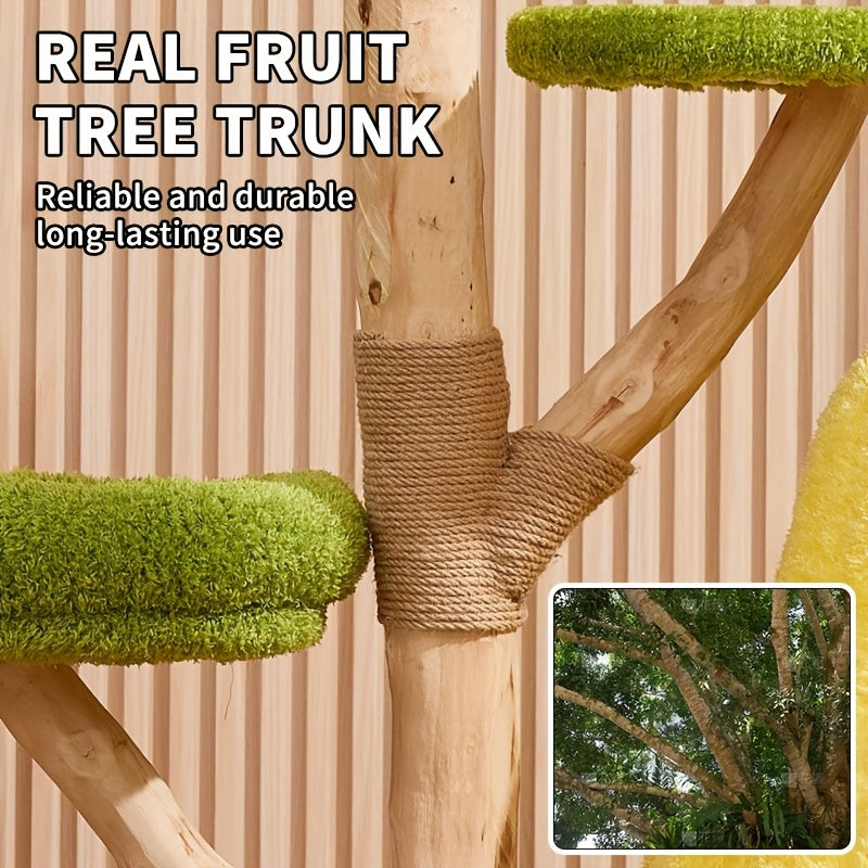 Solid Wood Modern Cat Tree Tower with Multi-Level Platforms, Scratching Posts, Top Cattail Basket Bed, Hammock & Condo - Sturdy Indoor Cat Furniture with Soft Cushioned Perches, Spacious Design for Large Adult Cats - Durable Cat Tree for Climbing