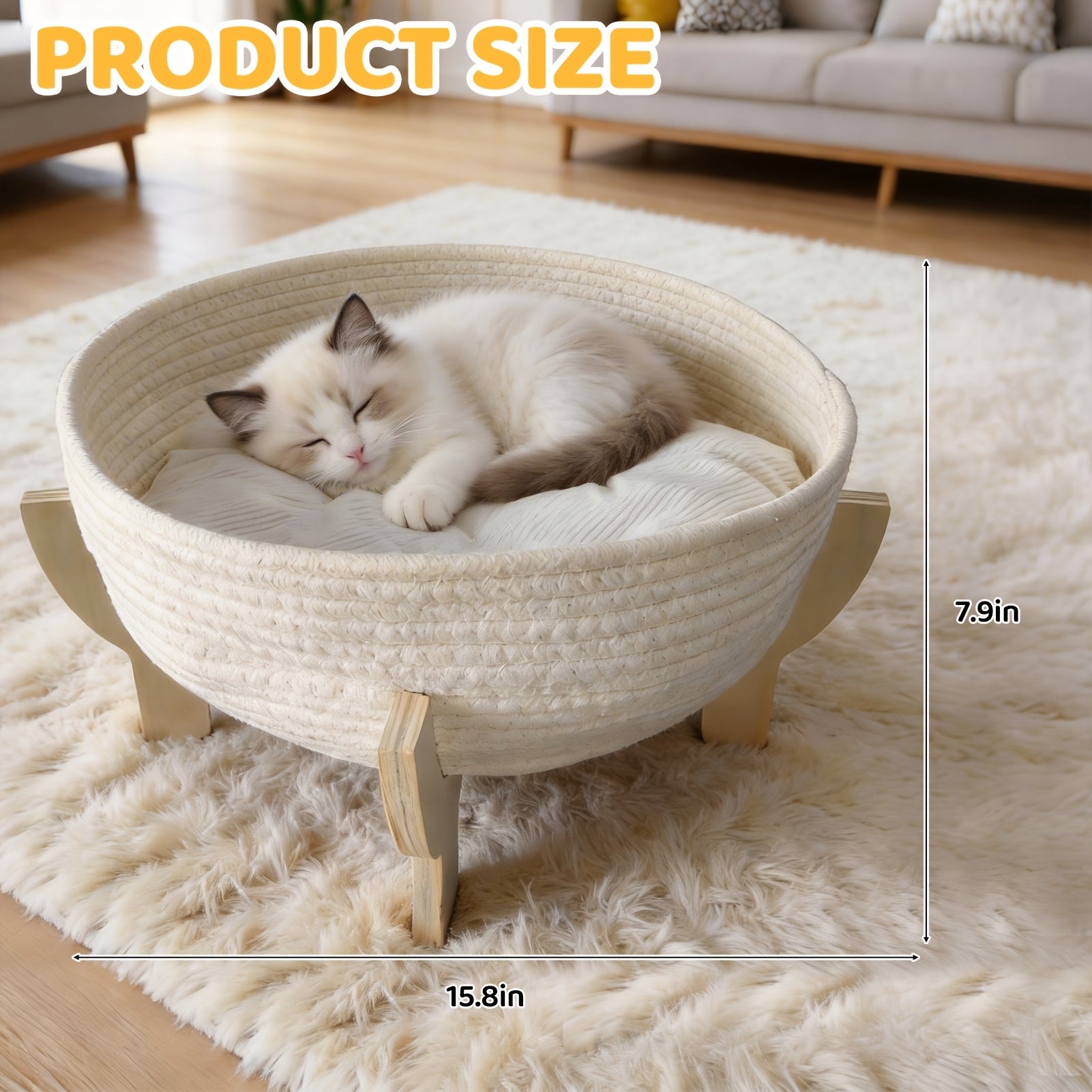 2-in-1 Cat Bed & Scratcher Suitable for Indoor Cats - Round Washable Woven Basket with Soft Cushion & Cozy Kitten Sofa, Assembly, Woven Basket Suitable for for, for Kittens, for Cats, for Small Spaces, for Spaces