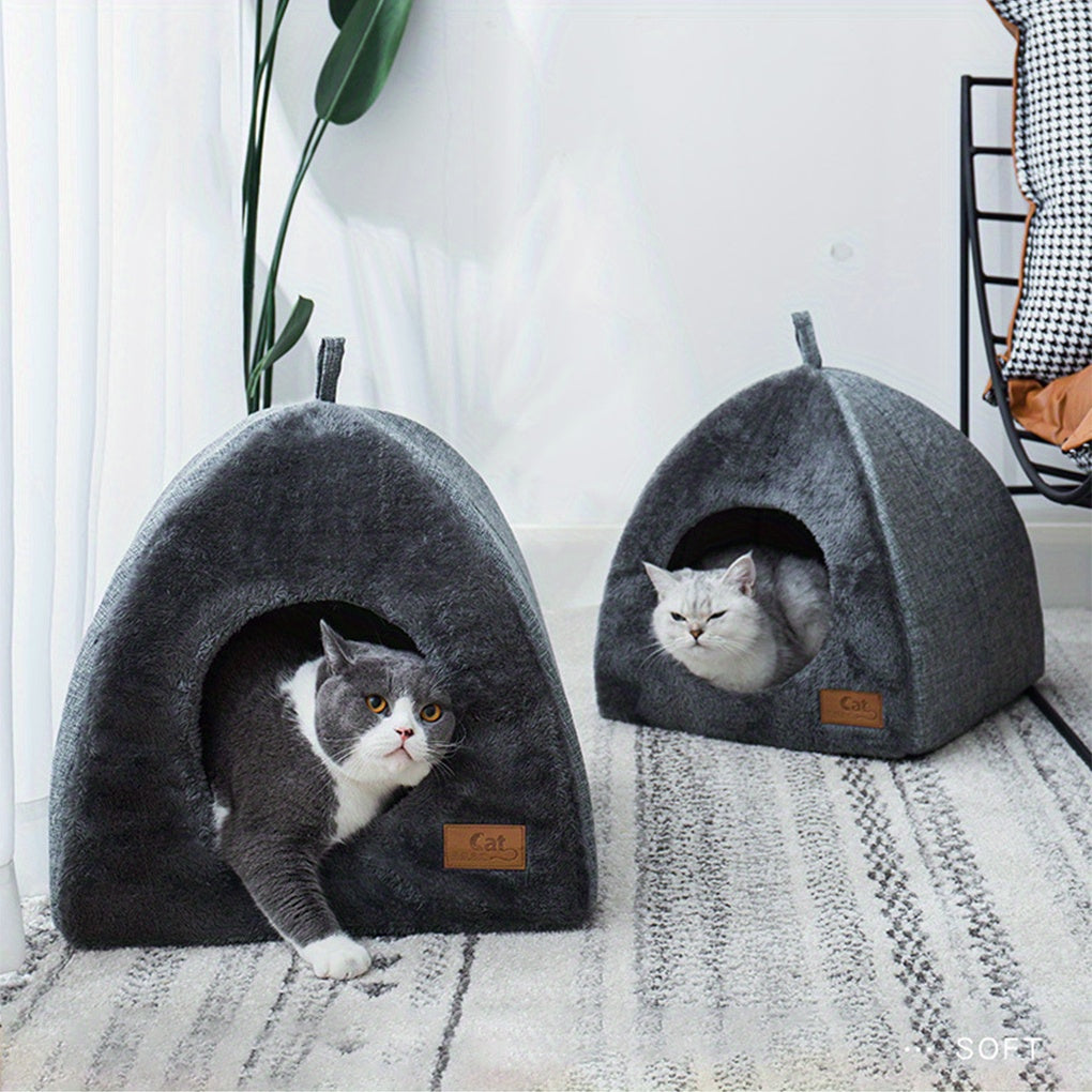 3D Thickened Winter Cat Bed - Warm Triangular Design, Pet-Friendly Closed-Top Enclosure for Cats & Small Dogs, Cozy Indoor Nest with Soft Fabric, Easy-Clean Gray Cat Furniture, Cat Bed, Contemporary Pet Furniture, Petfriendly Design