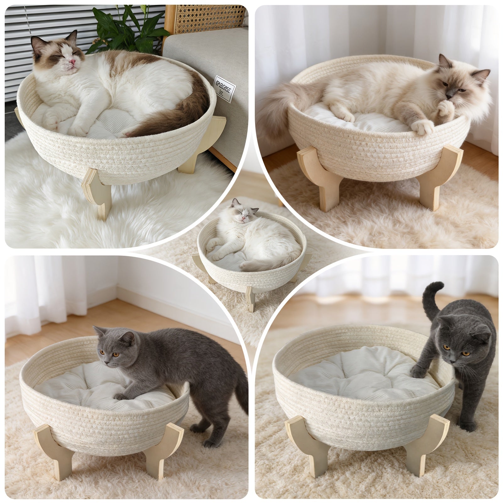 2-in-1 Cat Bed & Scratcher Suitable for Indoor Cats - Round Washable Woven Basket with Soft Cushion & Cozy Kitten Sofa, Assembly, Woven Basket Suitable for for, for Kittens, for Cats, for Small Spaces, for Spaces