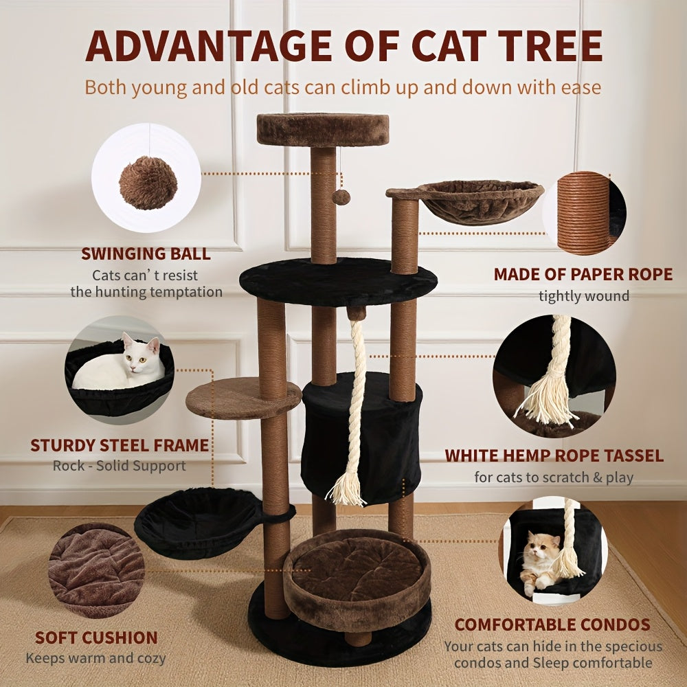 Large Cat Tower with Luxurious Large Platform for Large Cats, with Soft Hammock, Multi-level Flower Tower, Sisal Scratching Post And Toy Ball, Sturdy Indoor Playhouse