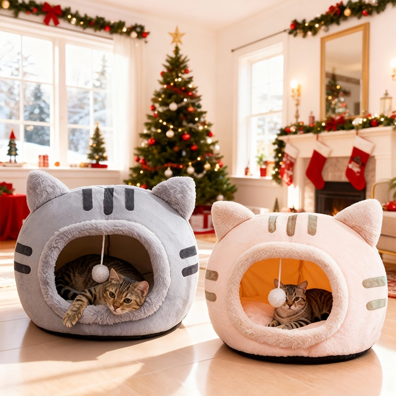 Cat-Shaped Cat Bed - Enclosed Windproof Winter Warm Cozy Nest Suitable for All Seasons, Detachable Washable, Shelter for Cats, Assembly Cat ( Style)