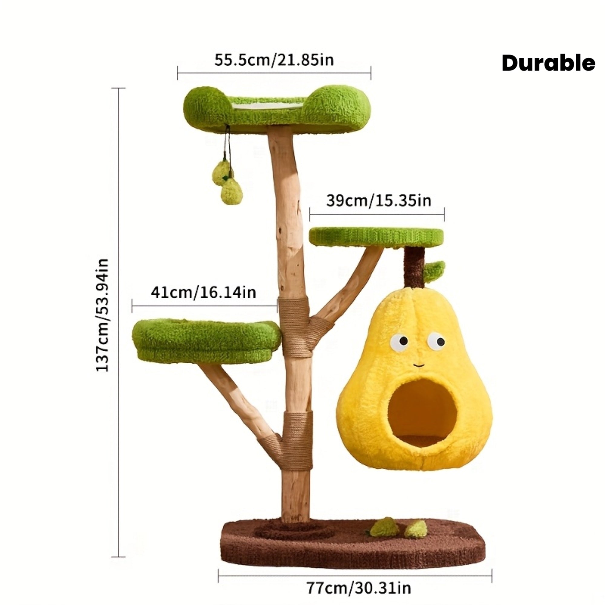 Solid Wood Modern Cat Tree Tower with Multi-Level Platforms, Scratching Posts, Top Cattail Basket Bed, Hammock & Condo - Sturdy Indoor Cat Furniture with Soft Cushioned Perches, Spacious Design for Large Adult Cats - Durable Cat Tree for Climbing