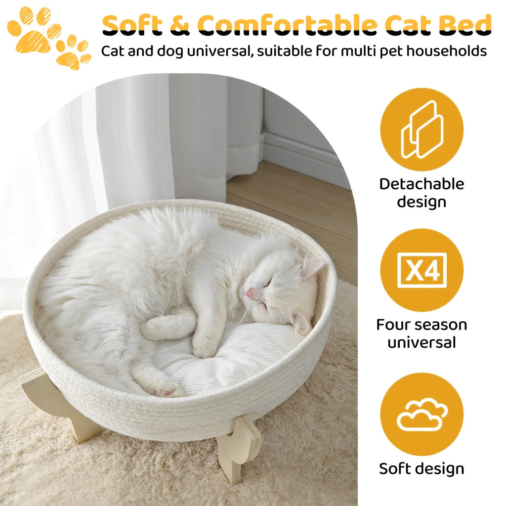 2-in-1 Cat Bed & Scratcher Suitable for Indoor Cats - Round Washable Woven Basket with Soft Cushion & Cozy Kitten Sofa, Assembly, Woven Basket Suitable for for, for Kittens, for Cats, for Small Spaces, for Spaces